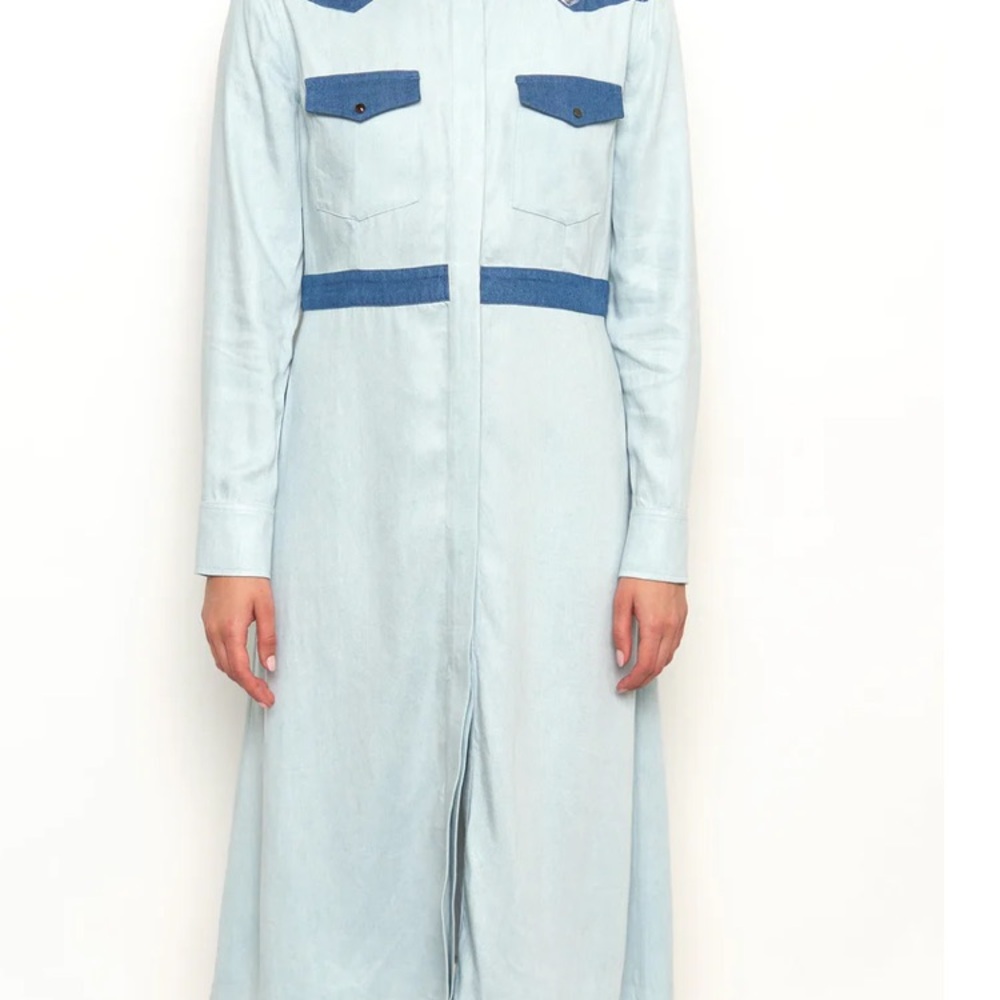 Paul And Joe Sister Embroidered Cat Blue Bella Western Dress Womens 36 NWT